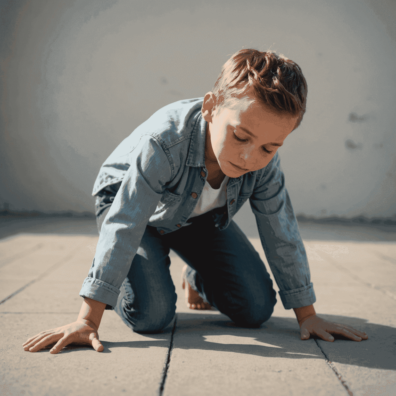 A person kneeling with forehead touching the ground, arms extended, in Child's Pose