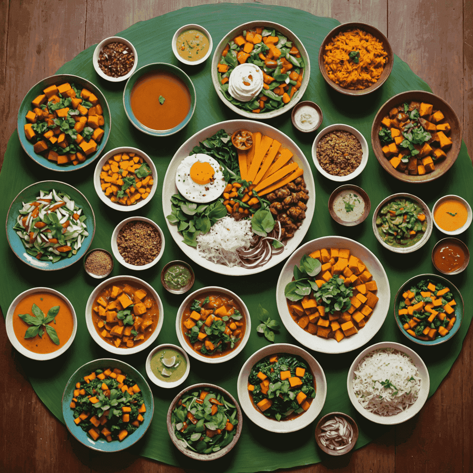 A colorful and nutritious vegetarian meal served during a yoga retreat in India, featuring local ingredients and traditional dishes